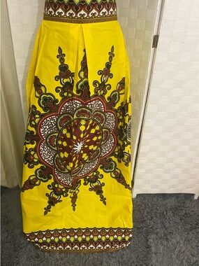 Vibrant Yellow African Print Maxi Skirt